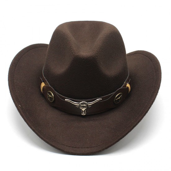 Amazon's best-selling topper, ethnic-style cowboy logo western cowboy hat, rolled brim, retro riding hat, woolen felt hat