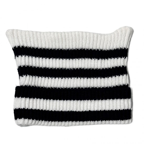 Cross-border new autumn and winter cat-ear knitted hat, Korean-style Instagram-style, cute and versatile striped cow-ear wool hat