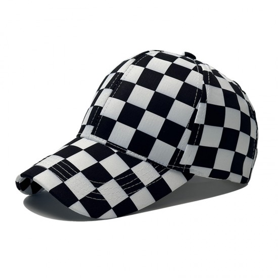 Cross-border new sports baseball cap, a stylish, unisex checkerboard peaked cap, a trendy outdoor sun protection hat.