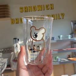 Homemade retro and fresh Instagram glass Green striped irregular water and milk cup, niche and simple.