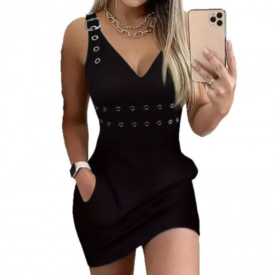 New Spring 2025 European and American Cross-Border Sexy Slipper V-Neck, Fashionable Studded Hottie Party Dress, Slipper Dress for Women