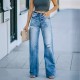 Factory direct sales of fashionable, washed jeans for women, in stock, for foreign trade wholesale. Ripped slim-fitting wide-leg denim trousers Factory direct sales of fashionable, washed jeans for women, in stock, for foreign trade wholesale. Ripped slim-fitting wide-leg denim trousers