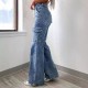 Factory direct sales of 2025 new straight-leg jeans for women, American casual, lace-up, multi-pocket functional work pants, in stock.