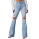 Factory direct sales of 2025 new cross-border European and American high-waisted, ripped jeans for women, street style, flared pants.