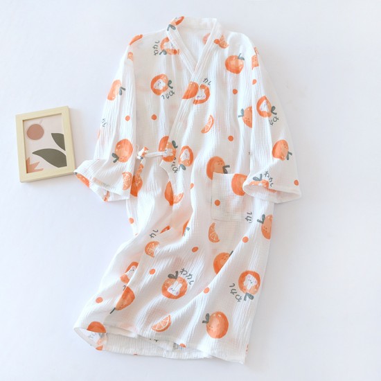 Women's cotton double-layer gauze pajamas, round neck, long sleeves, thin, spring, summer, and autumn, loose, thin loungewear set.