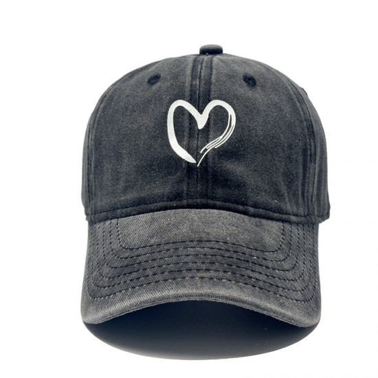 Cross-border new style cotton washed distressed heart baseball cap for men and women, outdoor personalized cartoon heart baseball cap