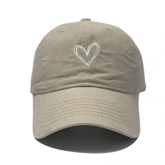 Heart heart retro casual washed distressed baseball cap for women, 2025 new summer burgundy wide-brim sun visor baseball cap