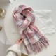 A versatile pink dotted plaid scarf for autumn and winter, perfect for couples, with a tasseled design for warmth. A versatile pink dotted plaid scarf for autumn and winter, perfect for couples, with a tasseled design for warmth.