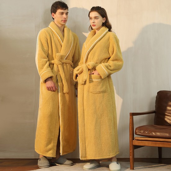 Autumn and Winter Thickened Comfortable Cotton Fleece Nightgown for Men Winter Plus Size Luxury Couple's Bathrobe for Women Extra Long Pajamas