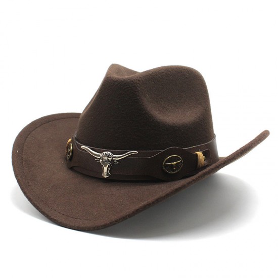 Amazon's best-selling topper, ethnic-style cowboy logo western cowboy hat, rolled brim, retro riding hat, woolen felt hat