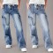 2025 Cross-Border European and American Cross-Border 2025 Autumn New Lace-Up Jeans: Women's Loose Straight-Leg Casual Work Pants: In Stock