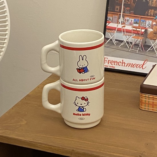 Homemade niche, minimalist blue line puppy mug with flip-top, contrasting color, couple's coffee cup and water cup, 270ml.