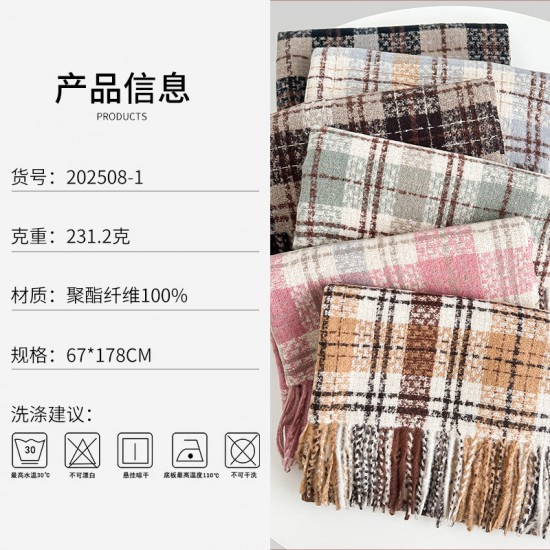 A new cross-border retro plaid scarf for women, versatile and warm for autumn and winter, thickened and dual-use faux cashmere shawl.