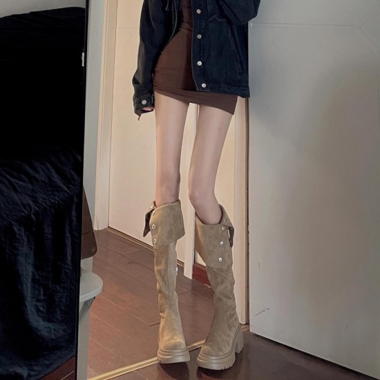 Petite women's elevated over-the-knee boots, Maillard autumn and winter new thick-soled, two-way folding boots. Petite women's elevated over-the-knee boots, Maillard autumn and winter new thick-soled, two-way folding boots.