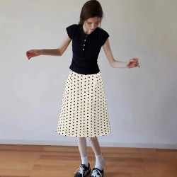 European and American summer hot-selling polka-dot midi skirt for women, cross-border trade, elegant apricot-colored slimming slit commuter skirt