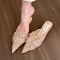 2025 Summer New Women's Square-Toed, Stiletto, Mid-Cut High Heels, Rhinestone Strap High Heels 2024 new square-toed, open-toed, French-style, elegant stiletto heels with a poopy feel.