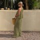 Spring and summer new style ruffled off-the-shoulder halter neck sleeveless shirt for women, fashionable elastic waist casual wide-leg pants set Spring and summer new style ruffled off-the-shoulder halter neck sleeveless shirt for women, fashionable elastic waist casual wide-leg pants set