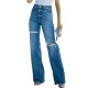 Factory direct sales, 2022 autumn new high-waisted jeans for women Washed and ripped wide-leg European and American denim trousers