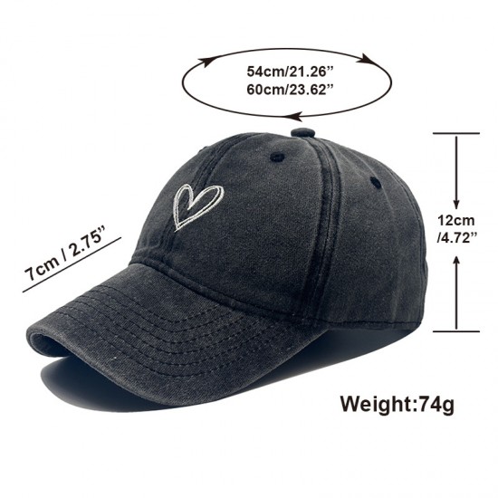 Heart heart retro casual washed distressed baseball cap for women, 2025 new summer burgundy wide-brim sun visor baseball cap