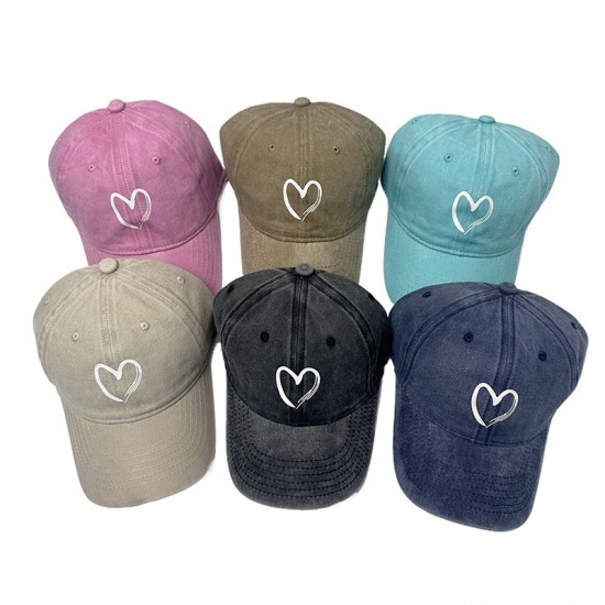 Cross-border new style cotton washed distressed heart baseball cap for men and women, outdoor personalized cartoon heart baseball cap