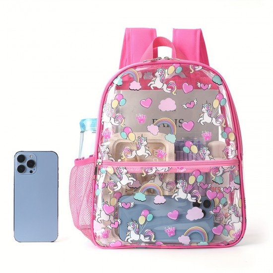 Best-selling printed transparent backpack, waterproof PVC storage bag, student backpack, large-capacity transparent backpack