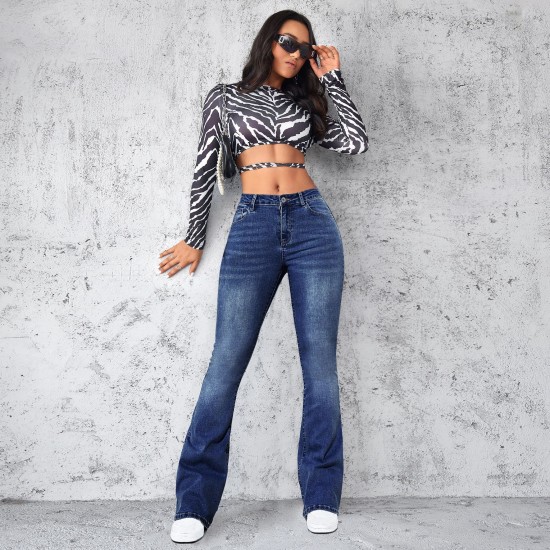 Factory direct sales, 2025 spring and summer new European and American cross-border washed jeans for women, slim-fitting, slightly flared pants
