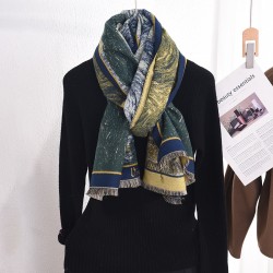 European and American retro oil painting style, an elegant, stylish, niche, warm neck scarf.