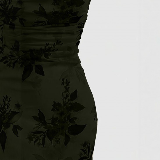 European and American high-end slim-fit maxi dress: elegant, slim-fitting mesh print, cross-back camisole dress.
