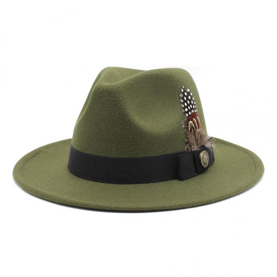 White woolen gentleman's classic British jazz feather hat with a flattering face shape, woolen felt hat for men and women White woolen gentleman's classic British jazz feather hat with a flattering face shape, woolen felt hat for men and women