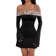 2025 Spring/Summer new European and American cross-border women's fashion: one-shoulder leopard print patchwork, tight, slightly flared long-sleeved dress.