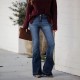 Factory direct sales: 2025 European and American cross-border foreign trade women's jeans, fashionable slim-fit stretch, raw-edge, high-waisted flared pants Factory direct sales: 2025 European and American cross-border foreign trade women's jeans, fashionable slim-fit stretch, raw-edge, high-waisted flared pants