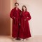 Contrast color flannel couple's robes for women, thickened and long warm coral fleece bathrobes for winter, men's plus-size morning robes.