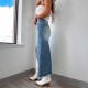 Amazon cross-border 2025 Spring new high-waisted, irregular, raw-edge denim skirt for women, distressed and washed.