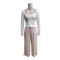 Women's suit: New solid color square-neck, long-sleeved, gathered, side-slit top, T-shirt, women's casual two-piece trousers.