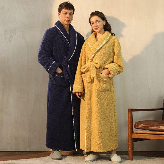 Autumn and Winter Thickened Comfortable Cotton Fleece Nightgown for Men Winter Plus Size Luxury Couple's Bathrobe for Women Extra Long Pajamas