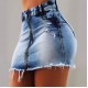 High-waisted 2025 summer new cross-border zippered denim miniskirt for women, stretch-fitting, ripped hip skirt