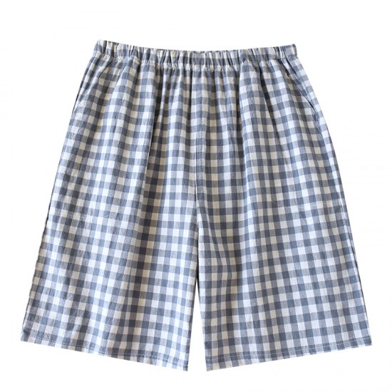 Couples' pure cotton washed cotton plaid shorts, men's and women's, soft, loose summer beach pants, large-size. Couples' pure cotton washed cotton plaid shorts, men's and women's, soft, loose summer beach pants, large-size.