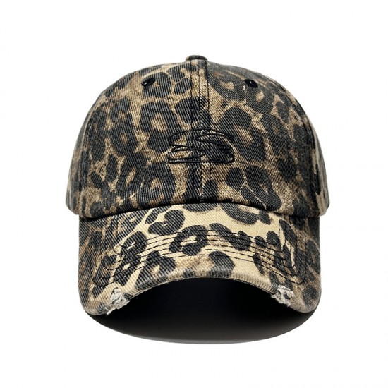Wholesale Korean 2024 new American retro leopard print distressed baseball caps, soft-top, niche baseball caps for women.
