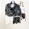 New cotton and linen long scarves, thin shawls for travel and photography, Korean-style fashionable and retro cashew flower print long scarves.