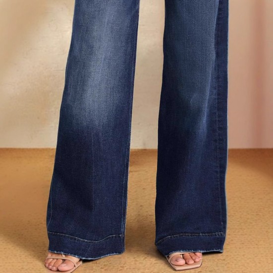 Foreign Trade Wholesale European and American Women's 2025 Spring New Lace-Up Stretch Jeans, Straight-Leg, Elegant Wide-Leg Pants