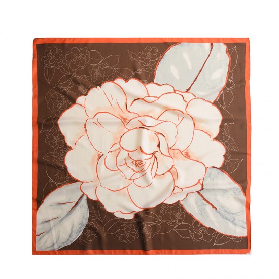 Spring/Summer new printed silk scarf, camellia 90s large square scarf, wholesale women's sunscreen silk scarf, scarf accessories