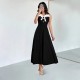2025 summer new women's lapel, two-button chest, slim-fitting bow-tie sleeveless dress.