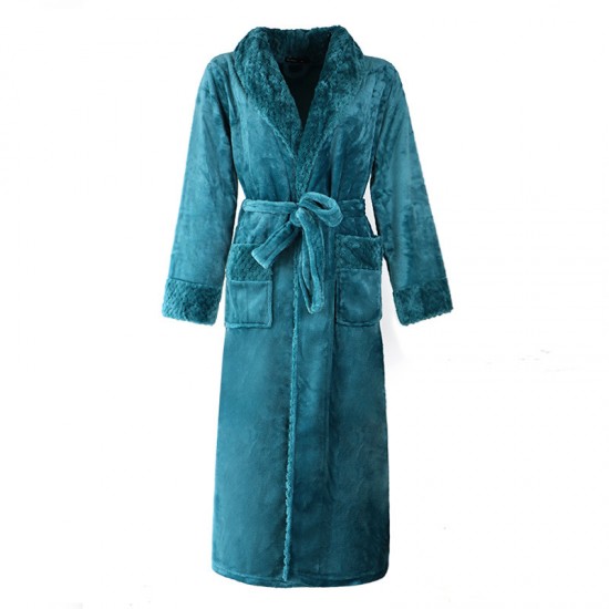 2021 Spliced Flannel Couple's Nightgown for Men and Women Extra Long Thickened Large Size Bathrobe for Autumn and Winter 2021 Spliced Flannel Couple's Nightgown for Men and Women Extra Long Thickened Large Size Bathrobe for Autumn and Winter
