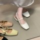 Color-blocked retro chic! Square-toed suede single-strap wedge slippers for women, Korean-style summer open-toe high-heeled sandals. Color-blocked retro chic! Square-toed suede single-strap wedge slippers for women, Korean-style summer open-toe high-heeled sandals.