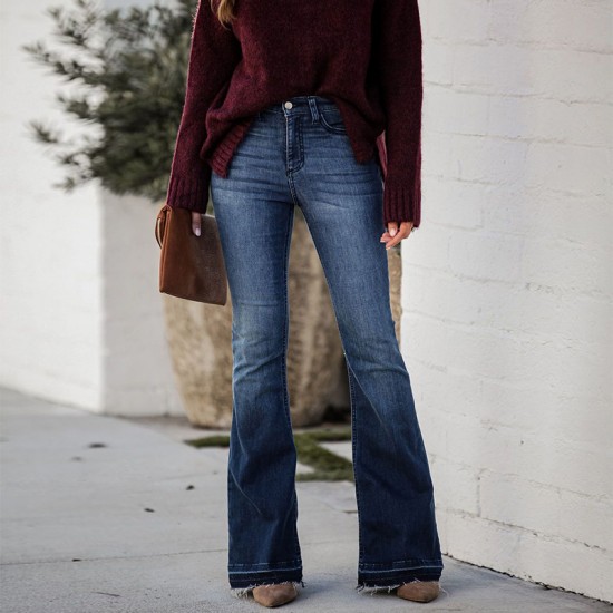Factory direct sales: 2025 European and American cross-border foreign trade women's jeans, fashionable slim-fit stretch, raw-edge, high-waisted flared pants Factory direct sales: 2025 European and American cross-border foreign trade women's jeans, fashionable slim-fit stretch, raw-edge, high-waisted flared pants