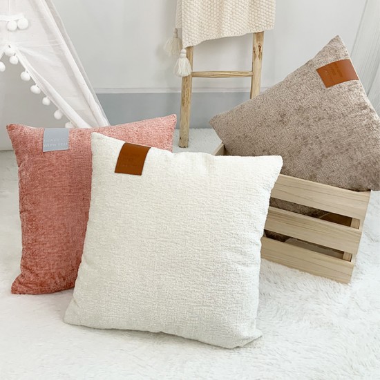 Nordic ins chenille leather label solid color pillowcase for B&B and hotel rooms, living room sofa and bed cushions. Nordic ins chenille leather label solid color pillowcase for B&B and hotel rooms, living room sofa and bed cushions.