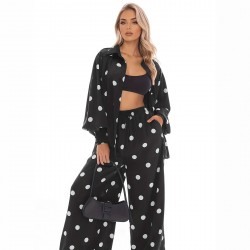 Loose shirt suit for women, 2025 Spring new French retro polka dot button-down long-sleeved shirt and two-piece trousers.