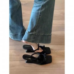 2024 autumn and winter new high-heeled, slimming boots, Korean-style, artistic, stretch ankle boots with bows.