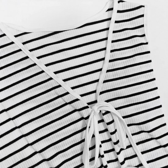 2025 European and American women's clothing, summer new knitted striped vest top, strappy shorts suit for women, European and American style.