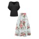 Best-selling cross-border women's clothing: factory direct sales. New Summer European and American Retro Round Neck and Print Swing Skirt Set